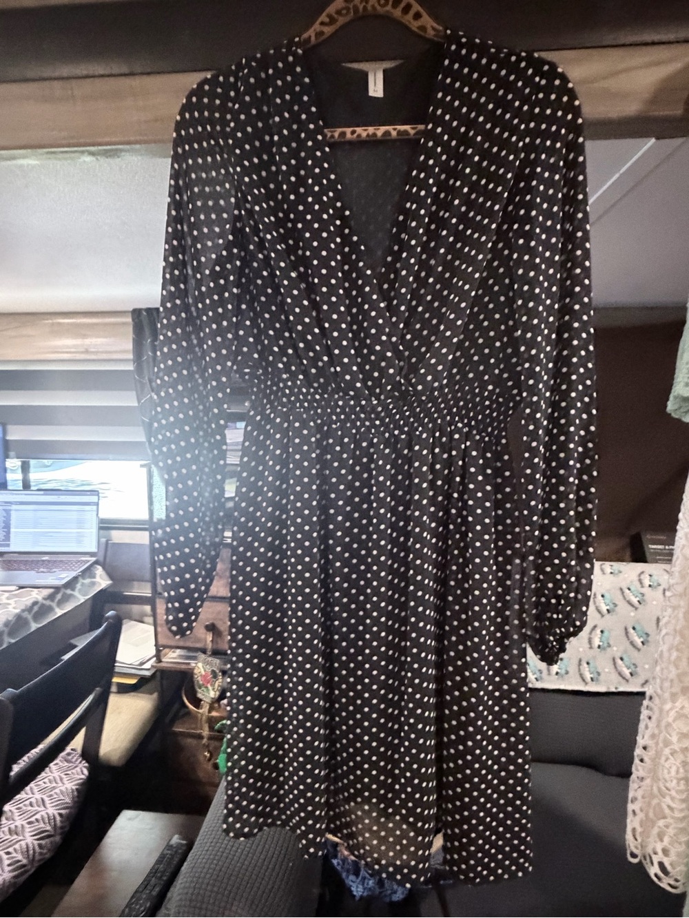 Black Polka Dot Long-Sleeve  Dress
